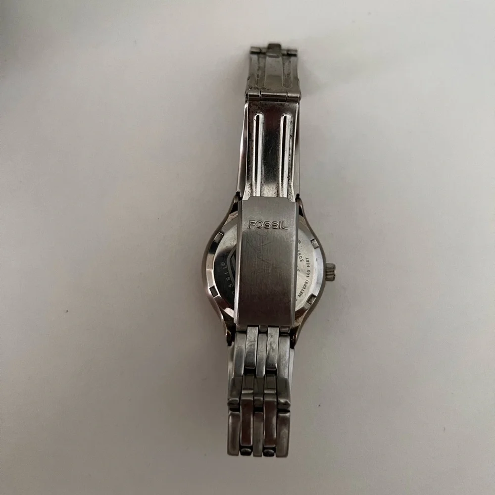 Fossil Silver Bracelet Watch with Black Dial